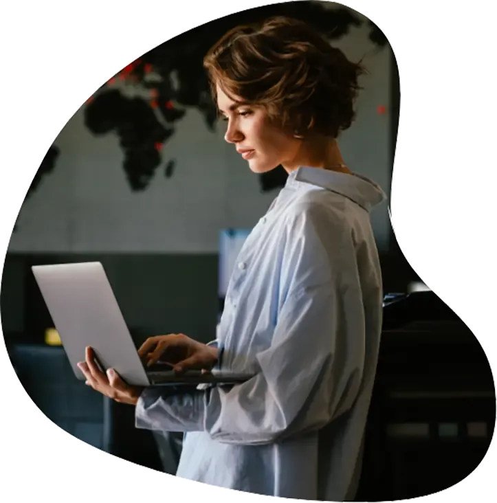 Woman using a laptop protected by kaspersky antivirus